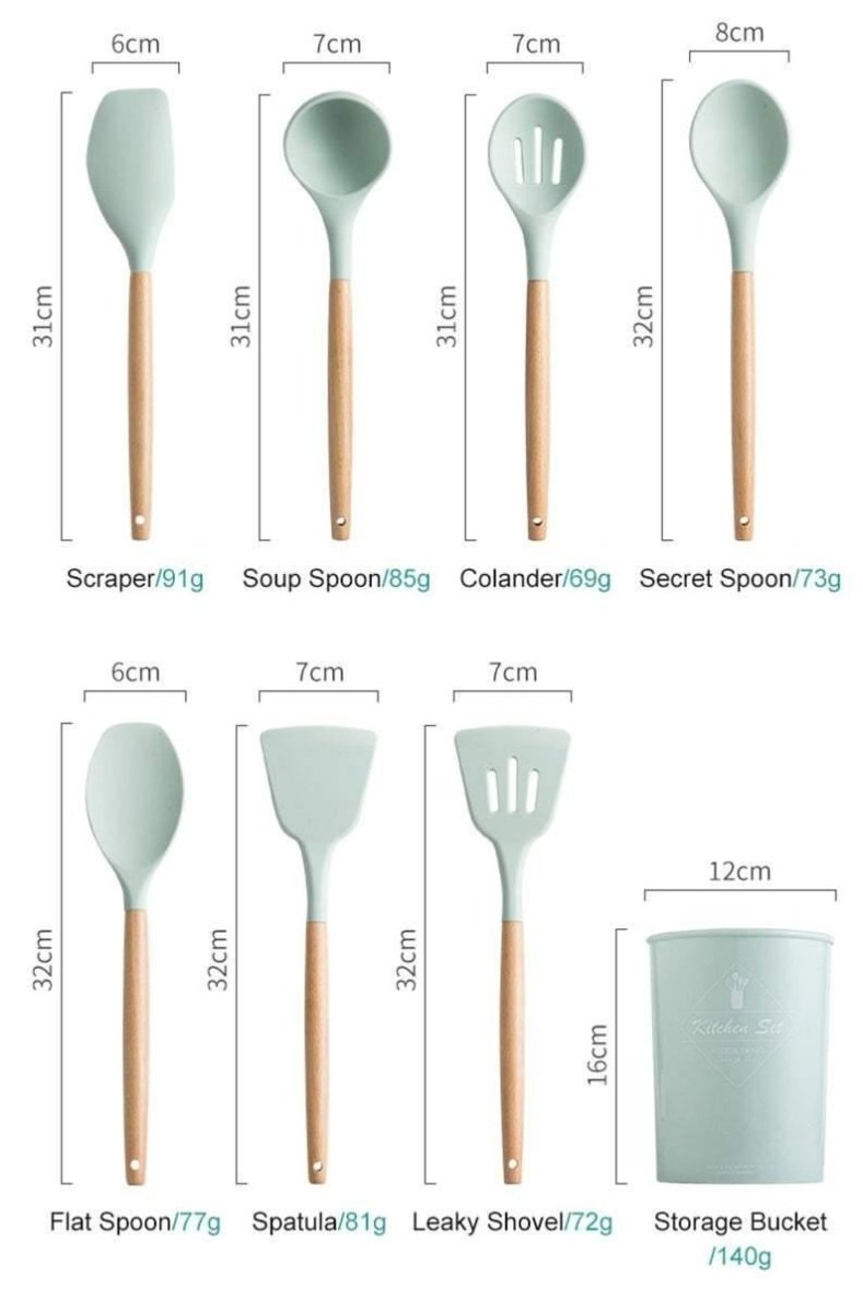 12 - Piece Silicone Kitchen Utensil Set with Wooden Handles - Home by Lorena