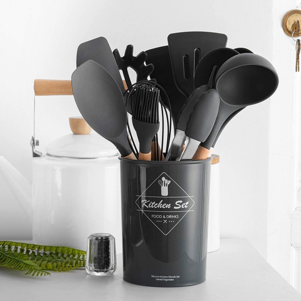 12 - Piece Silicone Kitchen Utensil Set with Wooden Handles - Home by Lorena