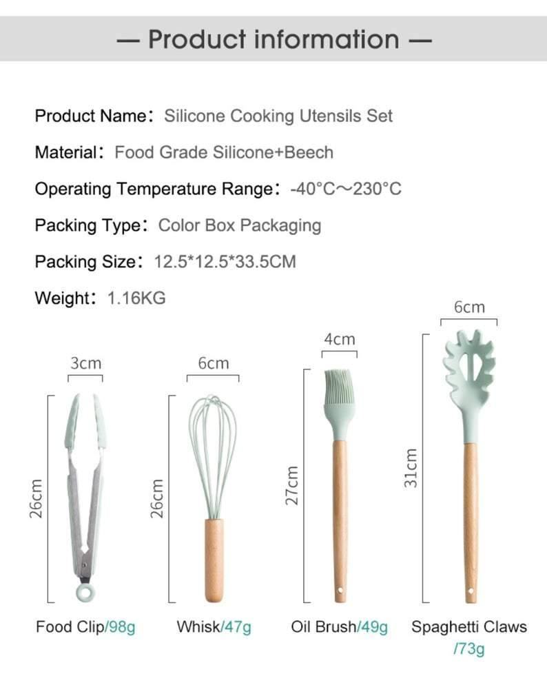 12 - Piece Silicone Kitchen Utensil Set with Wooden Handles - Home by Lorena