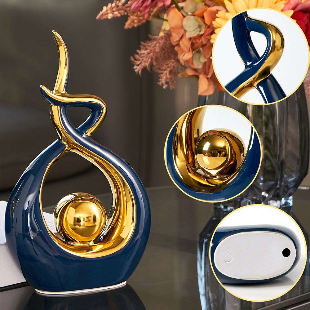 Abstract Ceramic Sculpture with Gold Detailing - Home by Lorena