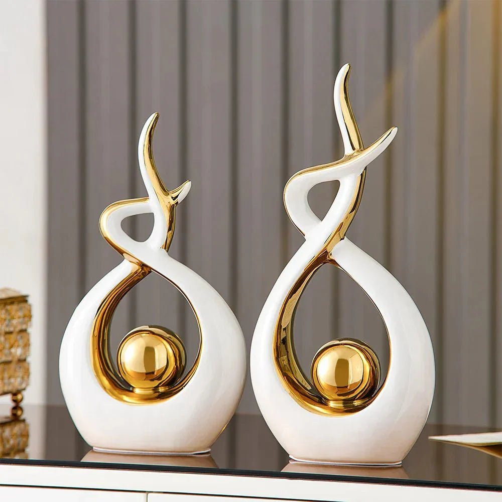 Abstract Ceramic Sculpture with Gold Detailing - Home by Lorena