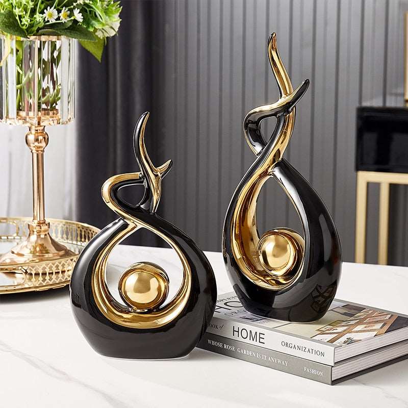 Abstract Ceramic Sculpture with Gold Detailing - Home by Lorena