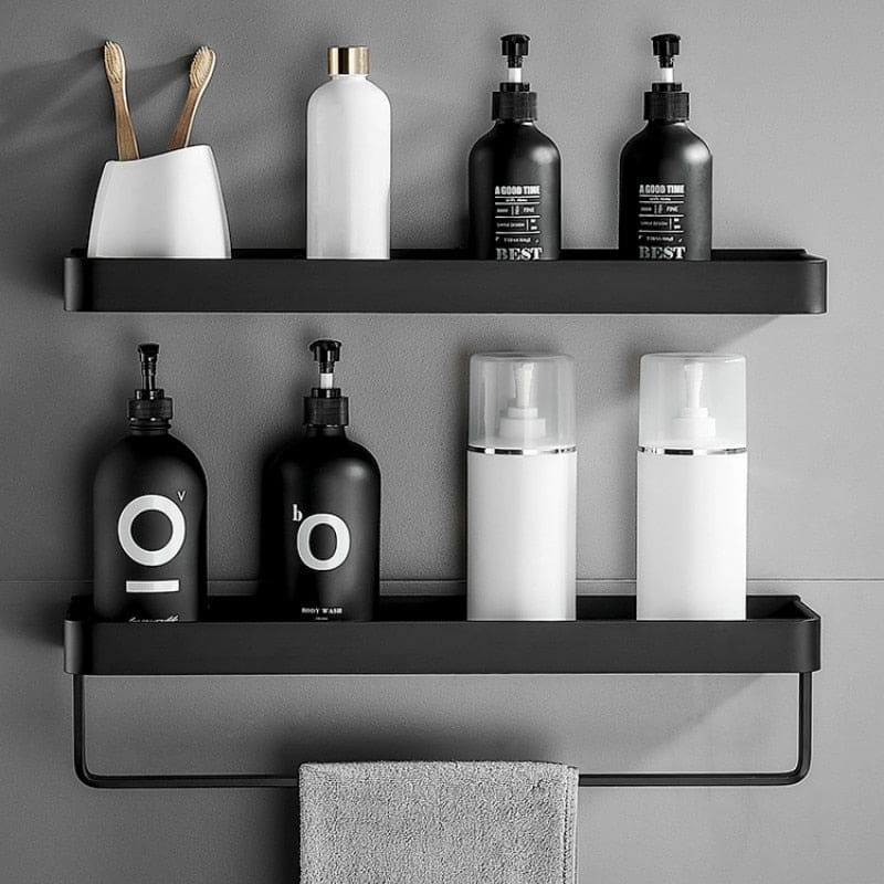 Aluminium Wall Shelf with Hooks for Bathroom Storage - Home by Lorena