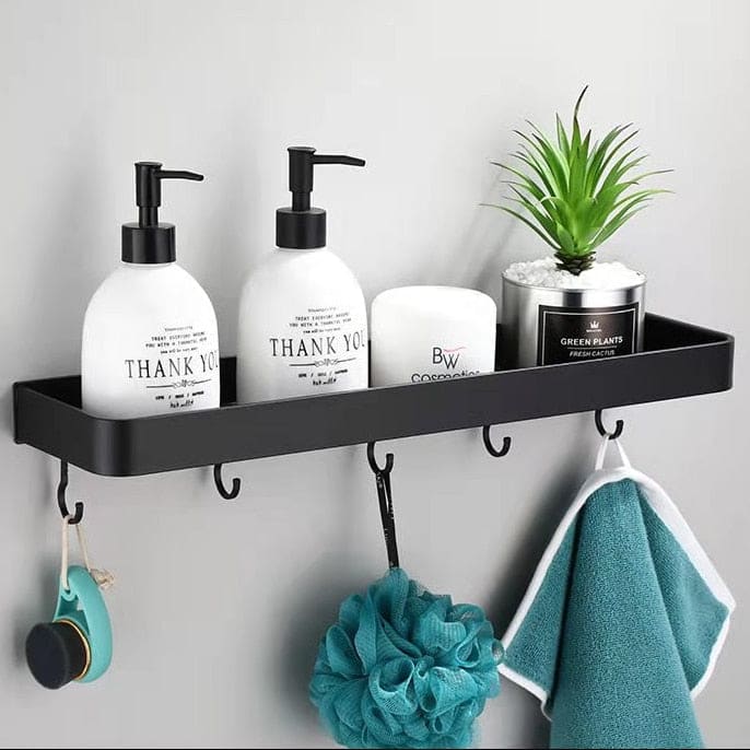 Aluminium Wall Shelf with Hooks for Bathroom Storage - Home by Lorena
