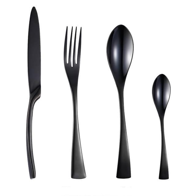 Black Stainless Steel Cutlery Set, 24 Pieces - Home by Lorena