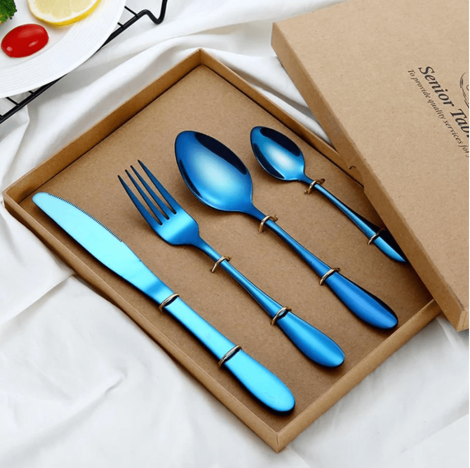 Blue Stainless Steel Cutlery Set, 4 Pieces - Home by Lorena
