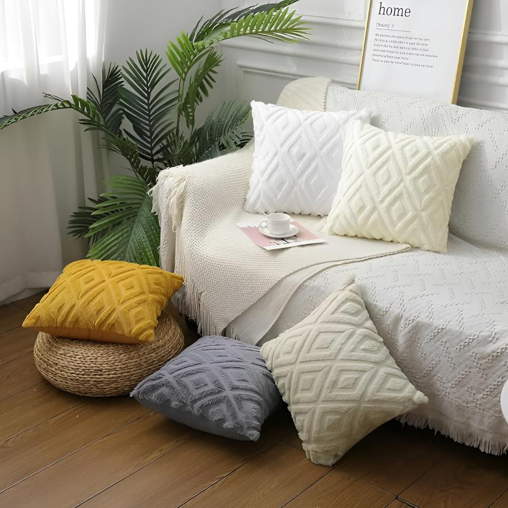 Cotton Linen Cushion Cover with 3D Diamond Pattern - Home by Lorena