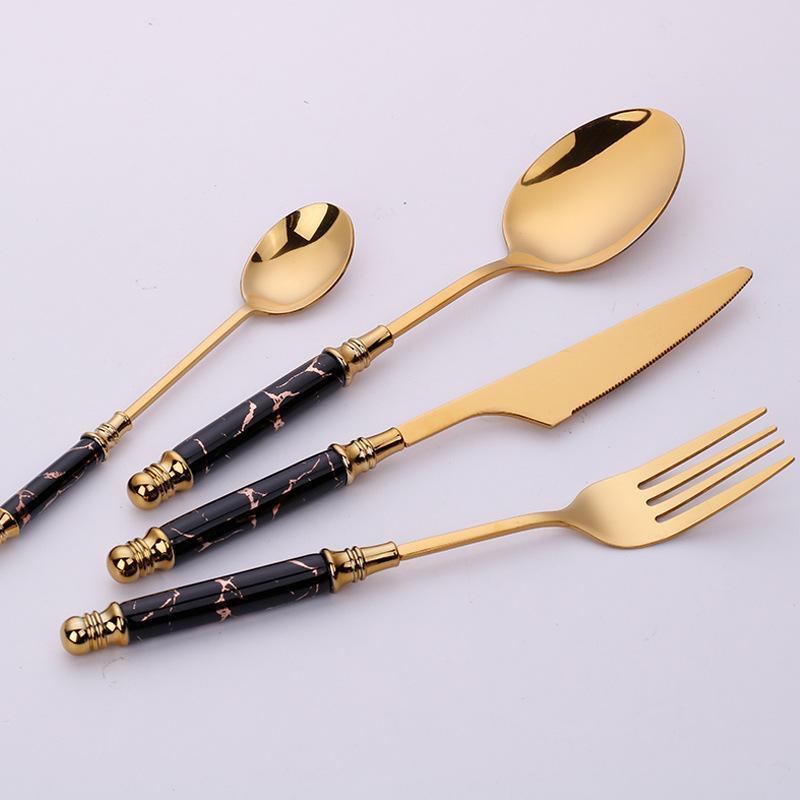 Gold Stainless Steel Cutlery Set with Marbled Handles, 16 - Piece - Home by Lorena