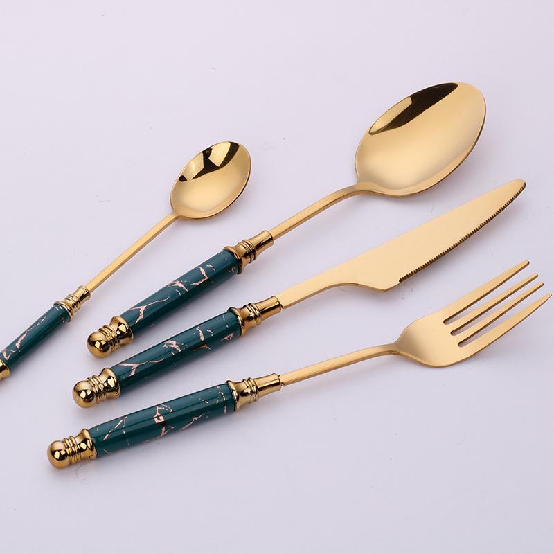 Gold Stainless Steel Cutlery Set with Marbled Handles, 16 - Piece - Home by Lorena