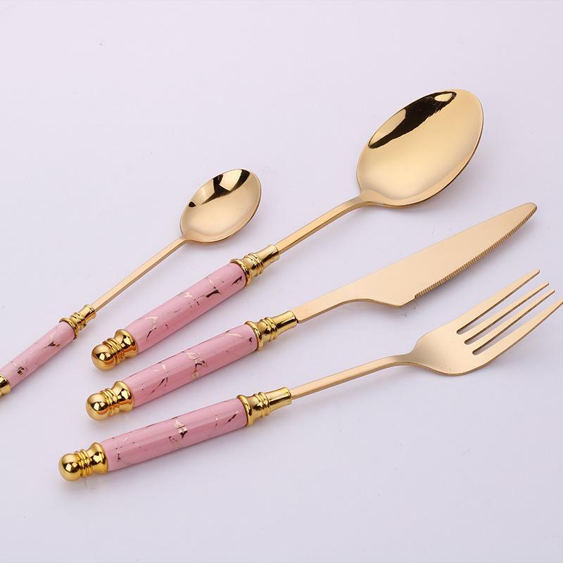Gold Stainless Steel Cutlery Set with Marbled Handles, 16 - Piece - Home by Lorena