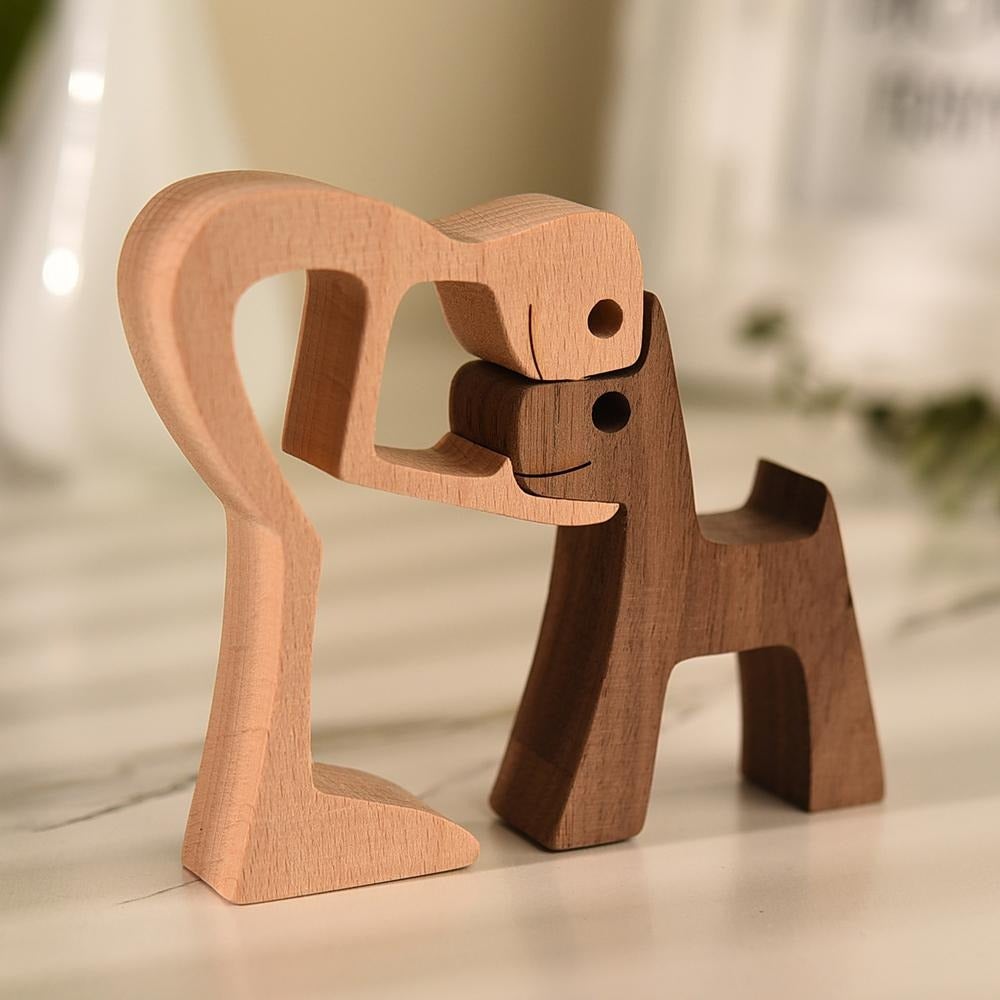 Handmade Wooden Dog Sculpture with Natural Grain Finish - Home by Lorena