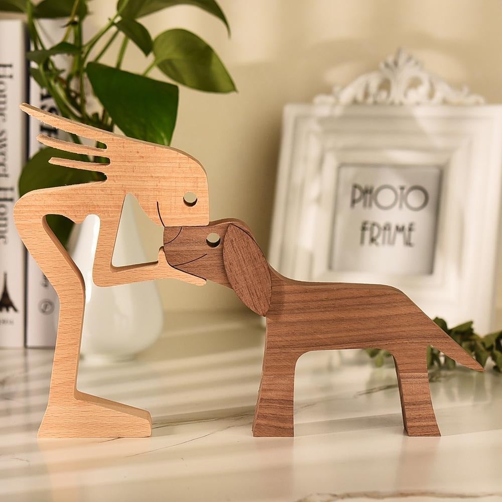 Handmade Wooden Dog Sculpture with Natural Grain Finish - Home by Lorena