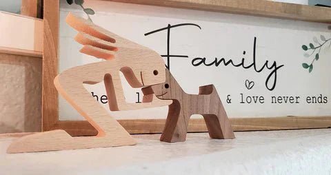 Handmade Wooden Dog Sculpture with Natural Grain Finish - Home by Lorena