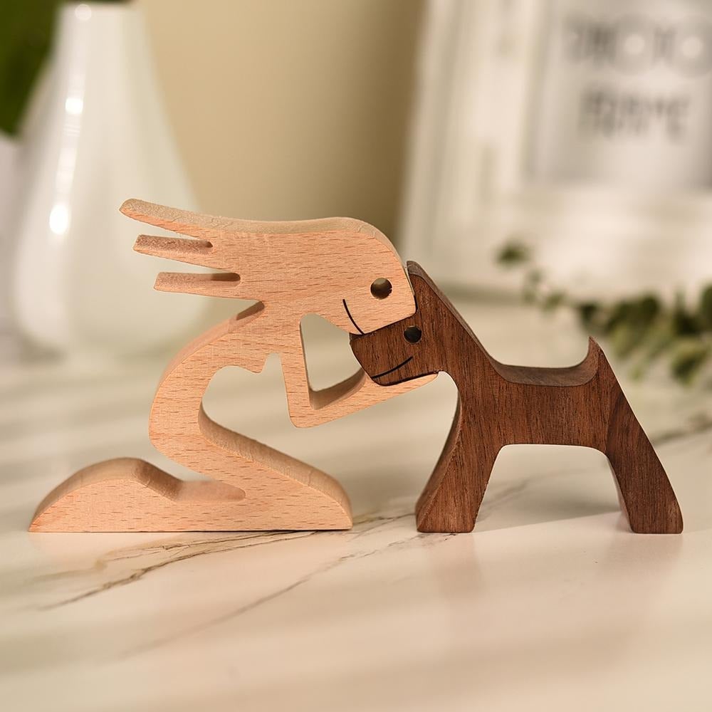 Handmade Wooden Dog Sculpture with Natural Grain Finish - Home by Lorena
