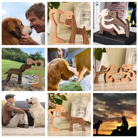 Handmade Wooden Dog Sculpture with Natural Grain Finish - Home by Lorena