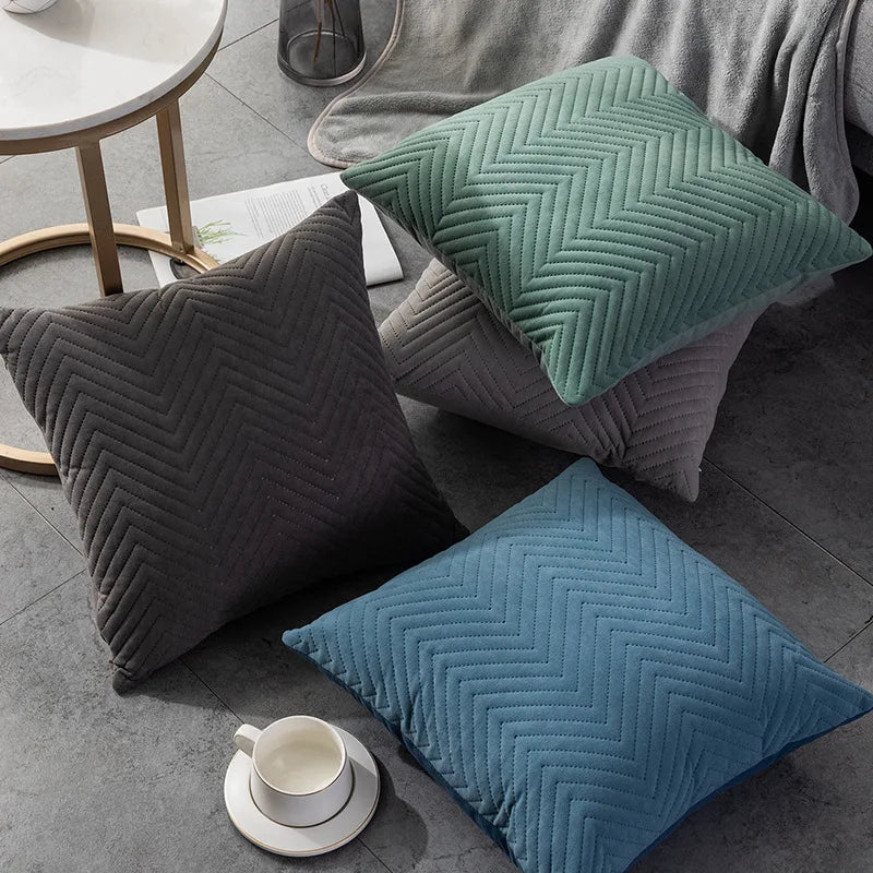 Quilted Velvet Cushion Cover with Wave Pattern, 45 x 45 cm - Home by Lorena