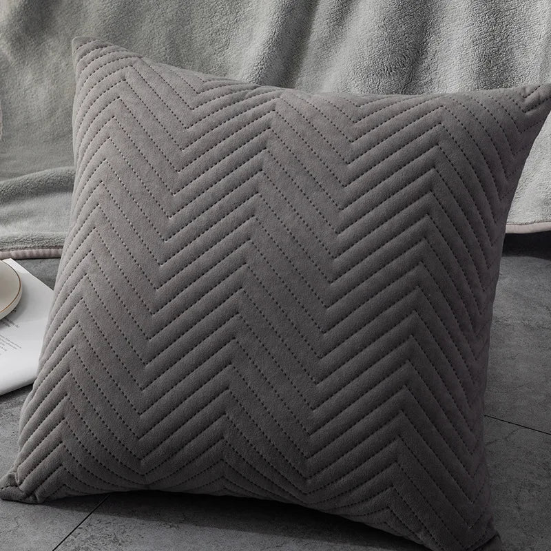 Quilted Velvet Cushion Cover with Wave Pattern, 45 x 45 cm - Home by Lorena