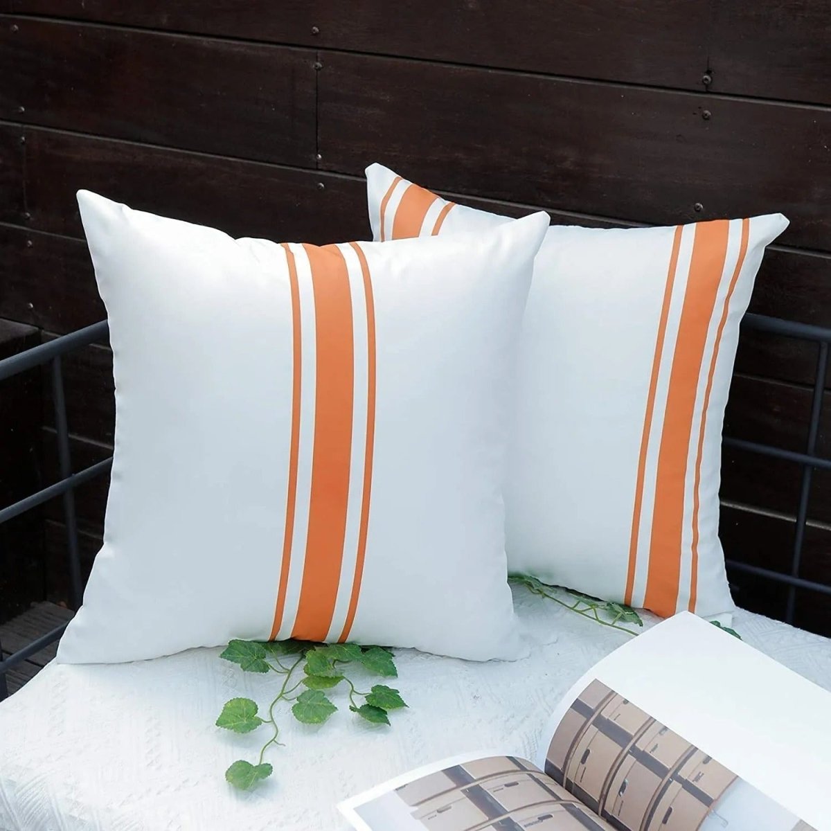 Set of 2 Waterproof Cushion Covers with Subtle Stripe Pattern - Home by Lorena