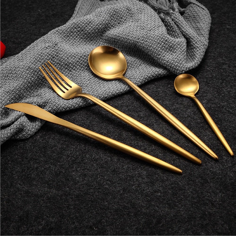 Stainless Steel Cutlery Set with Brushed Gold Finish - Home by Lorena