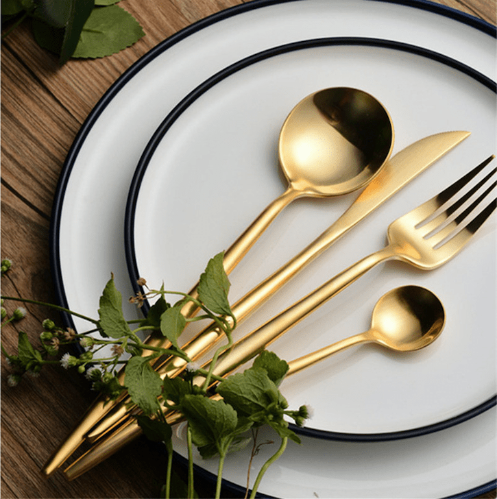 Stainless Steel Cutlery Set with Brushed Gold Finish - Home by Lorena