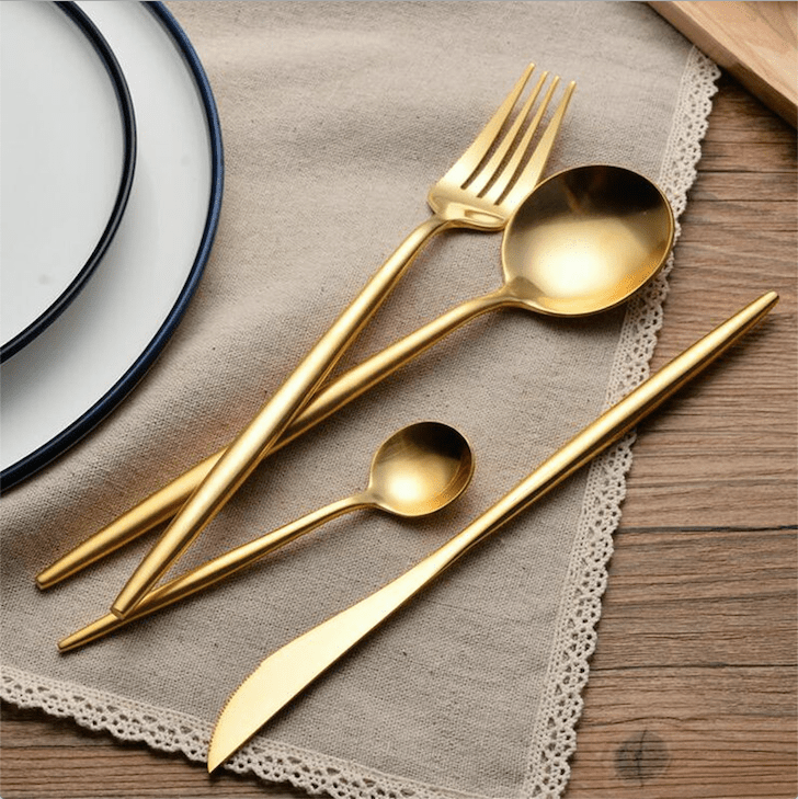 Stainless Steel Cutlery Set with Brushed Gold Finish - Home by Lorena