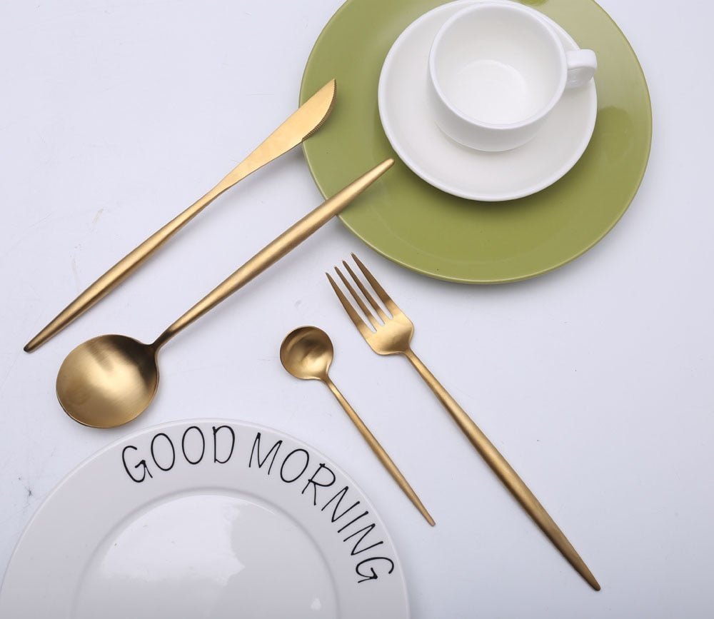 Stainless Steel Cutlery Set with Brushed Gold Finish - Home by Lorena