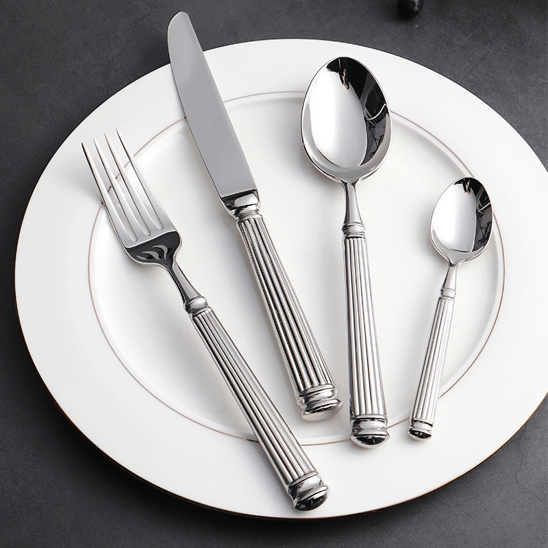 Stainless Steel Cutlery Set with Classical Detailing, 4 - Piece - Home by Lorena
