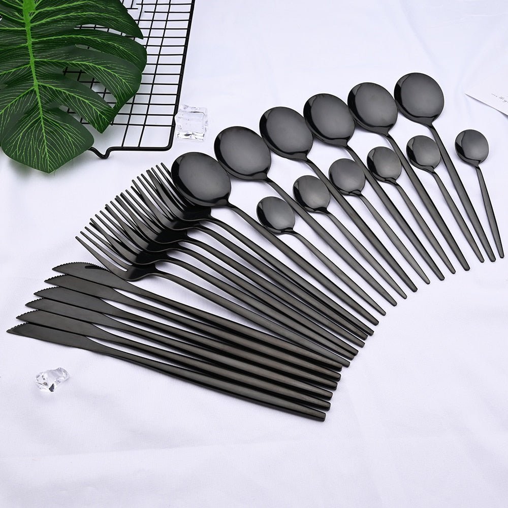 Stainless Steel Cutlery Set with Titanium Mirror Finish, 24 Pieces - Home by Lorena