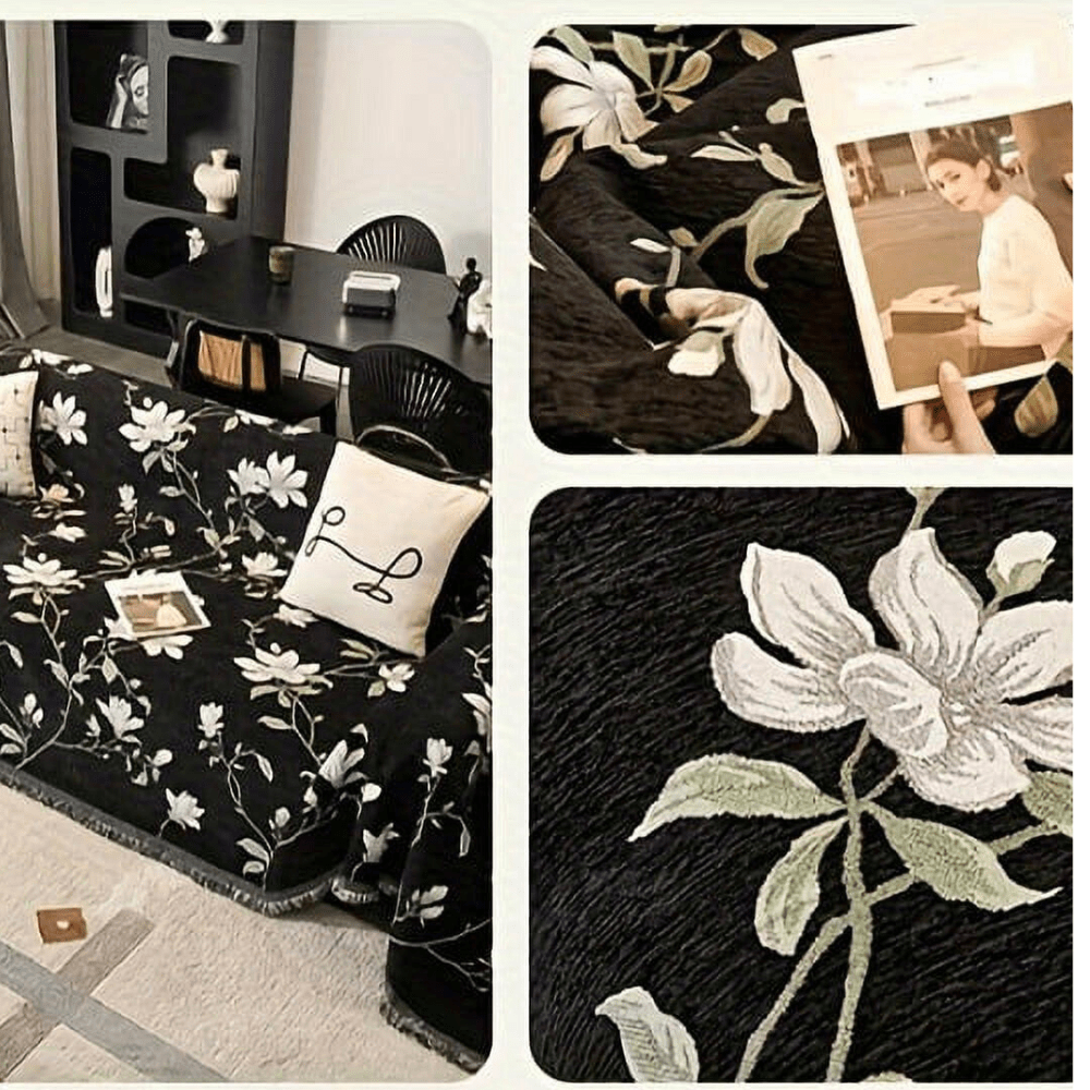 Vintage Floral Chenille Sofa Cover with Fringe Border - Home by Lorena