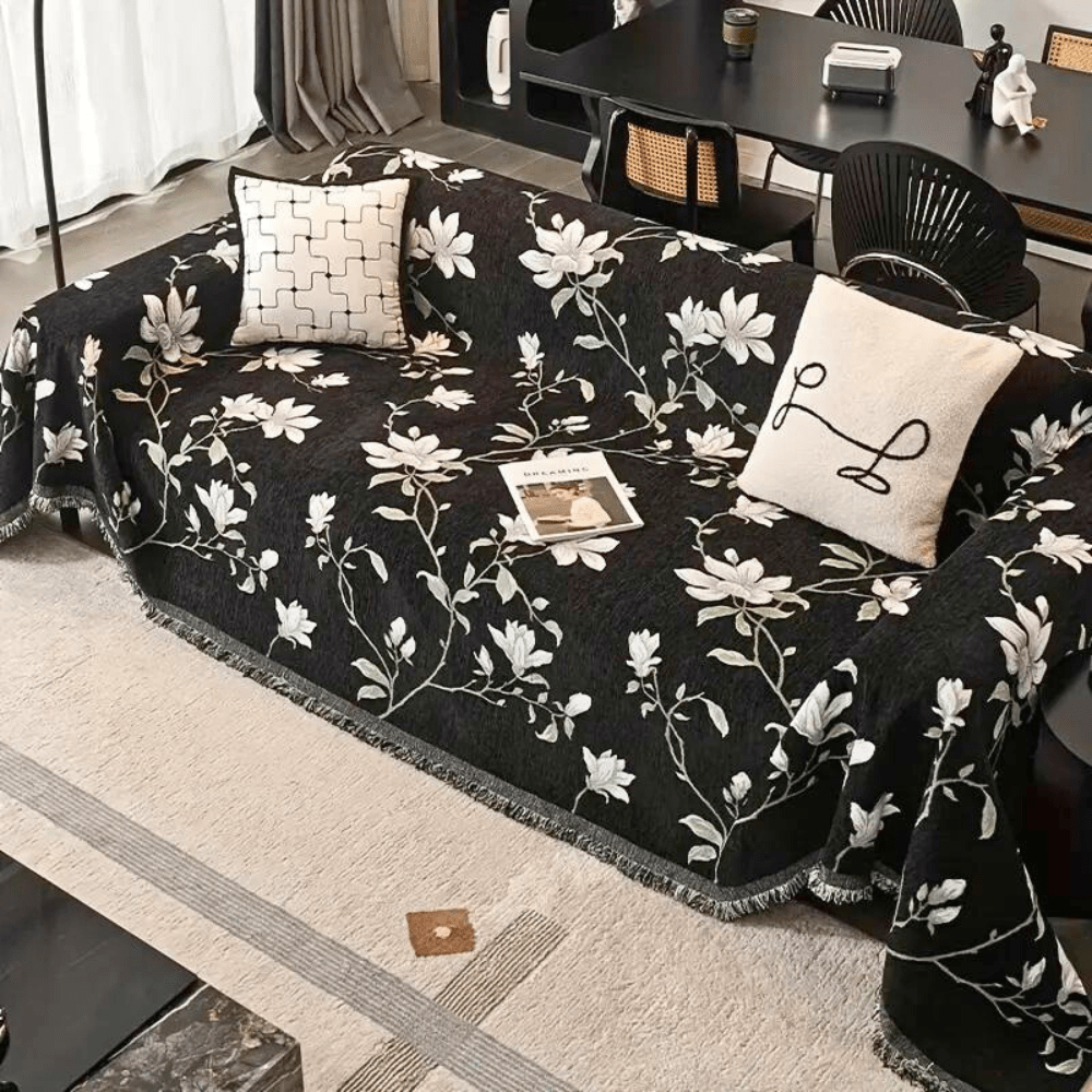Vintage Floral Chenille Sofa Cover with Fringe Border - Home by Lorena