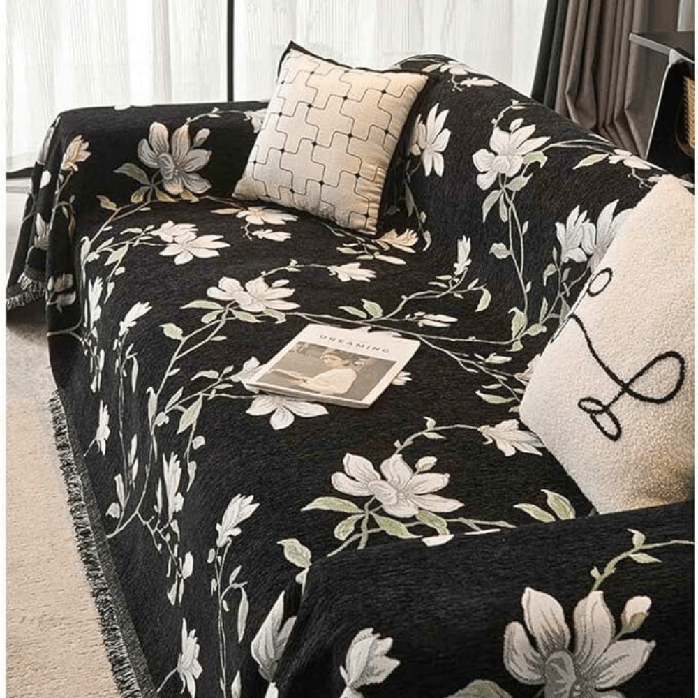 Vintage Floral Chenille Sofa Cover with Fringe Border - Home by Lorena