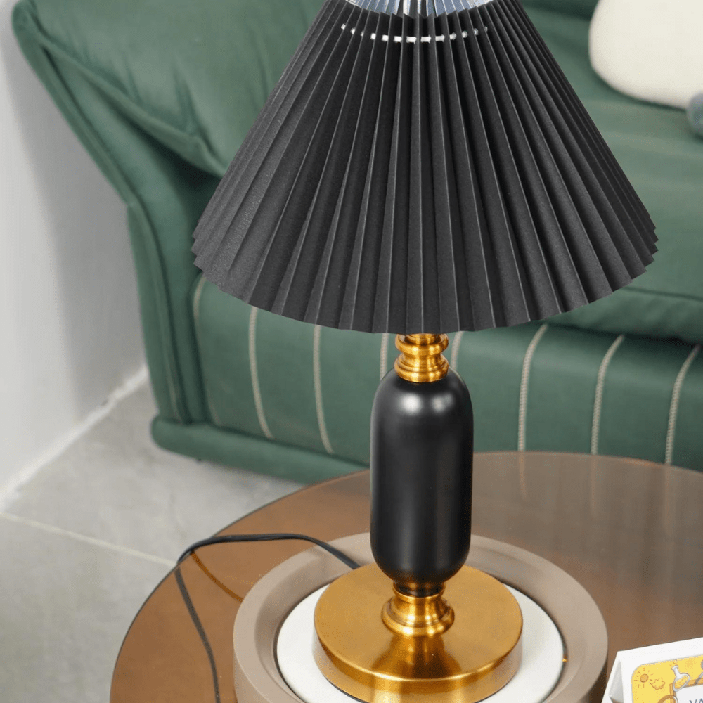 Vintage - Inspired Table Lamp with Fabric Shade, Metal Base - Home by Lorena