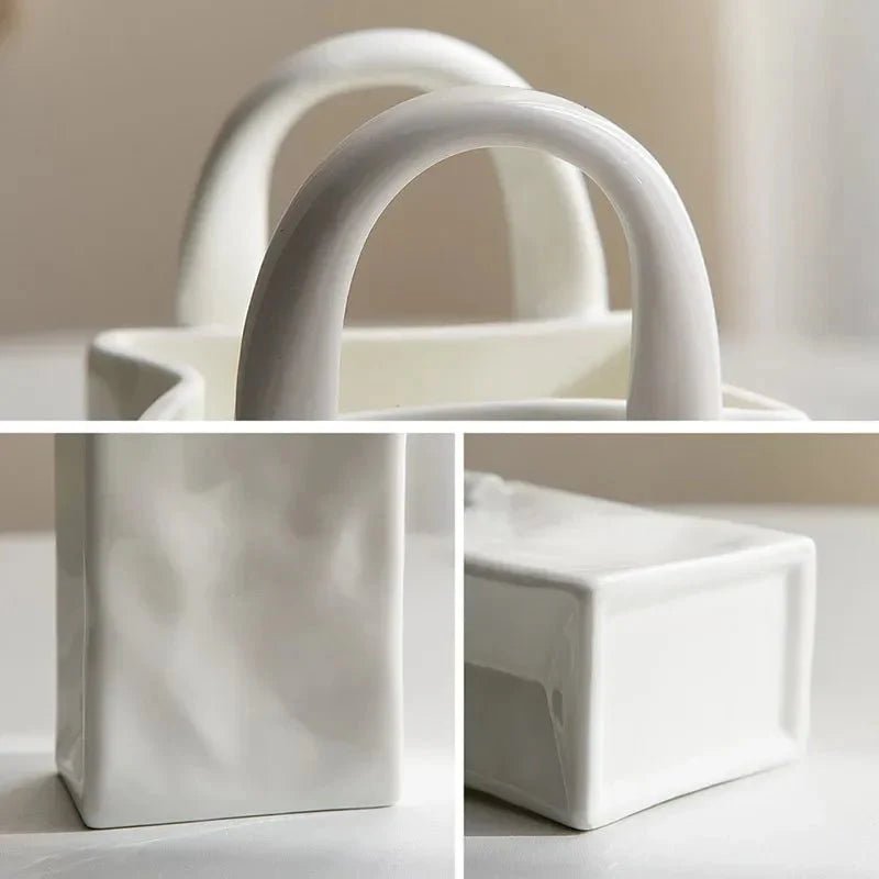 White Ceramic Vase with Handbag - Inspired Silhouette - Home by Lorena