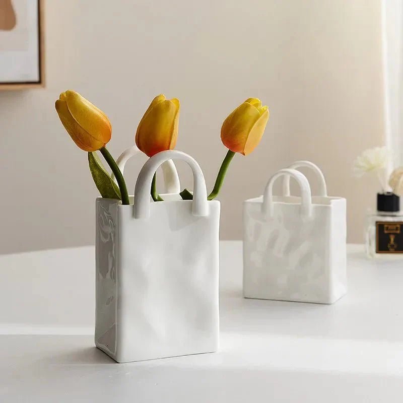 White Ceramic Vase with Handbag - Inspired Silhouette - Home by Lorena