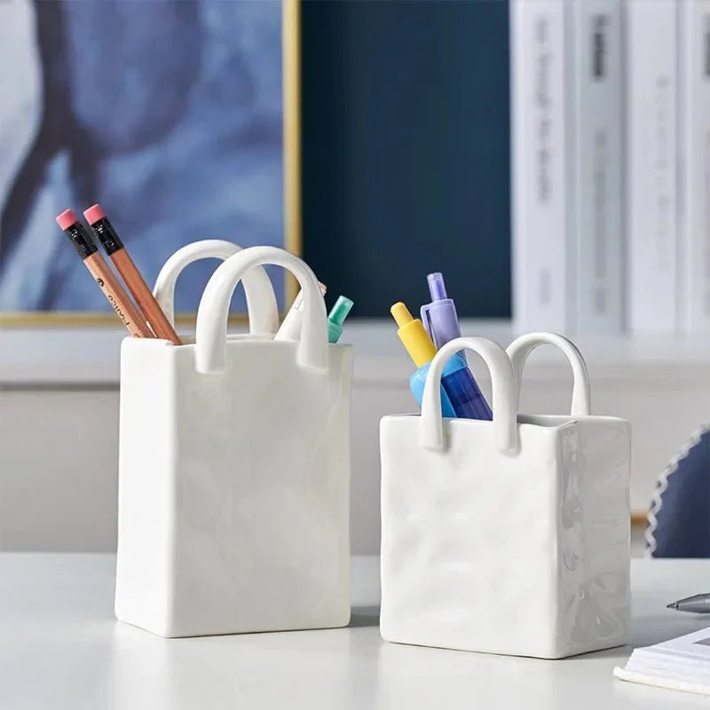 White Ceramic Vase with Handbag - Inspired Silhouette - Home by Lorena