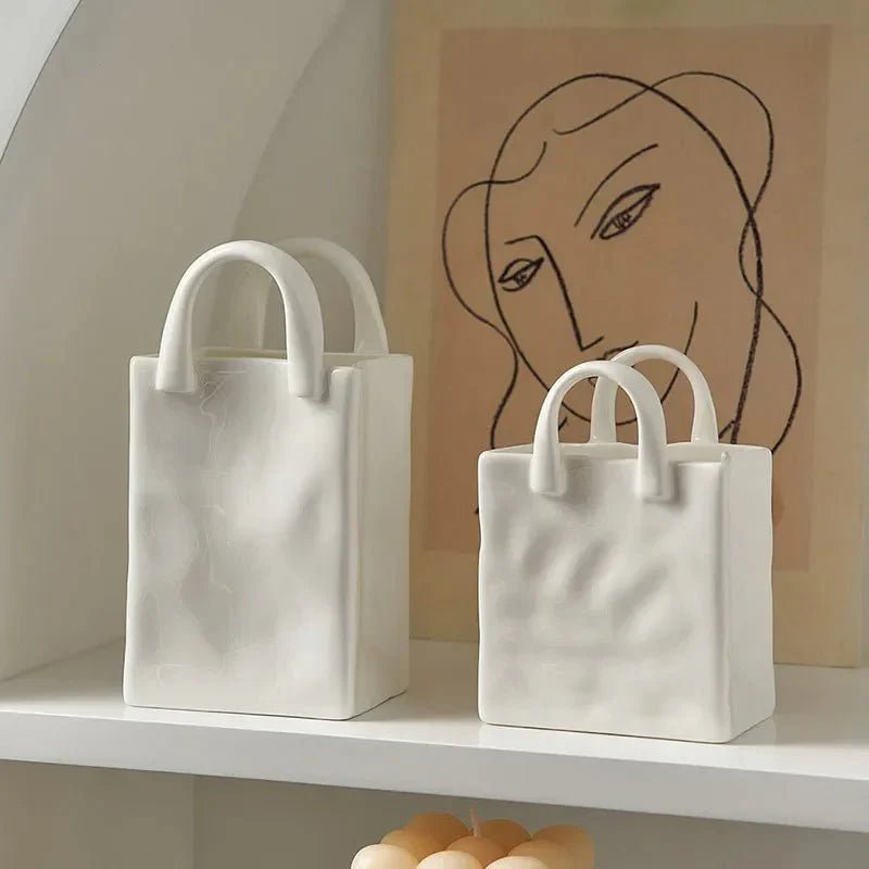 White Ceramic Vase with Handbag - Inspired Silhouette - Home by Lorena