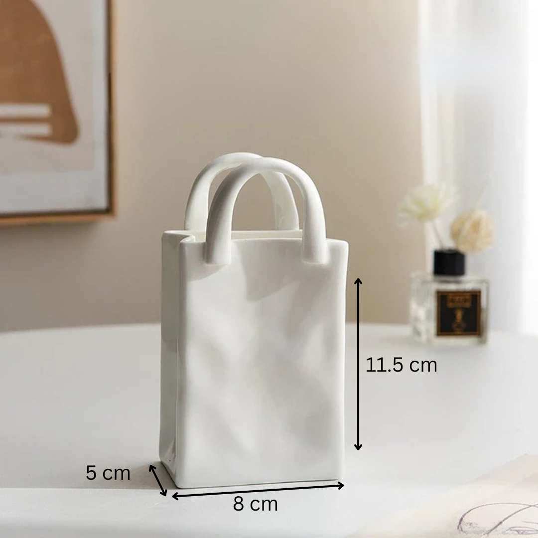 White Ceramic Vase with Handbag - Inspired Silhouette - Home by Lorena