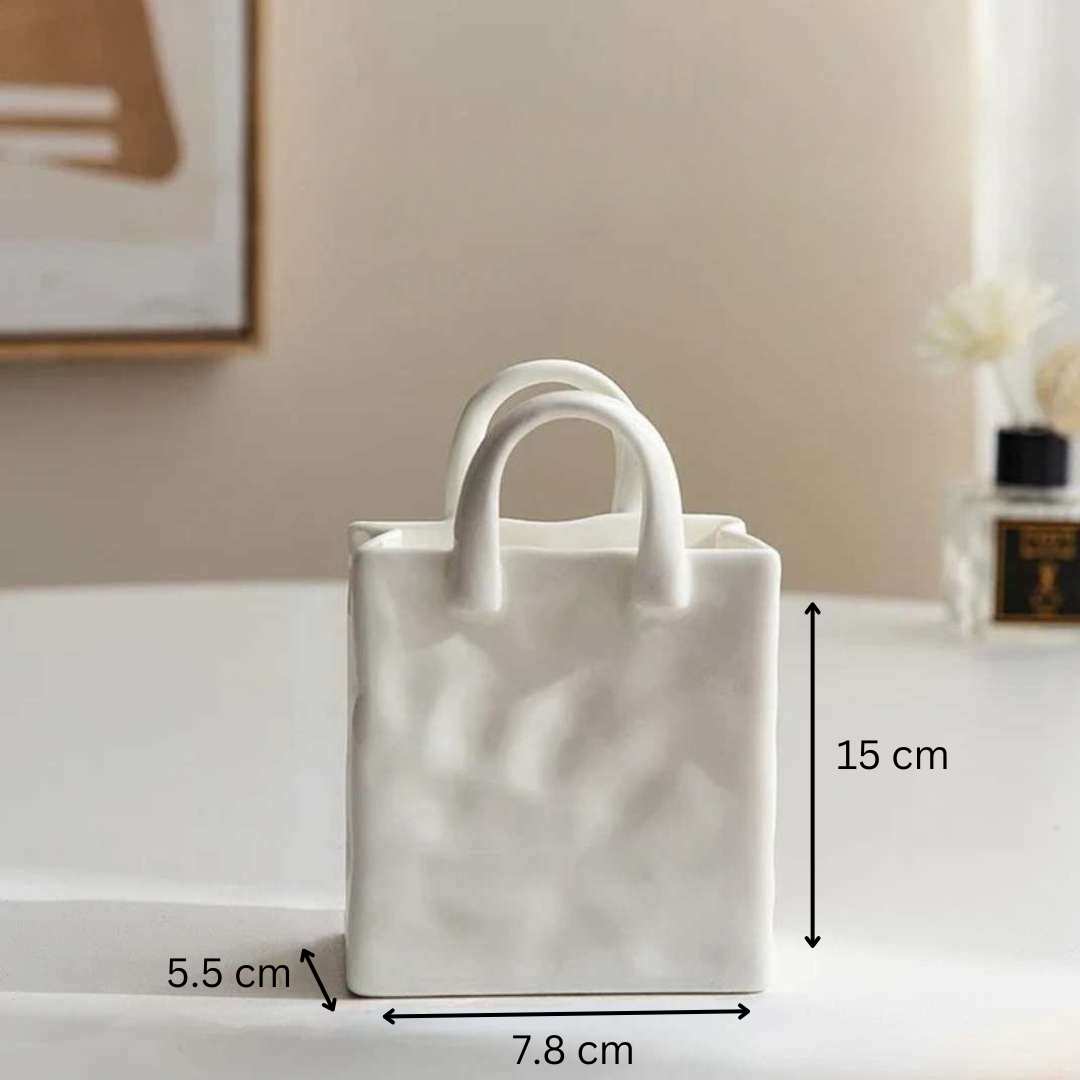 White Ceramic Vase with Handbag - Inspired Silhouette - Home by Lorena