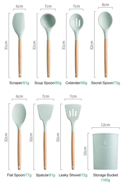 12 - Piece Silicone Kitchen Utensil Set with Wooden Handles - Home by Lorena