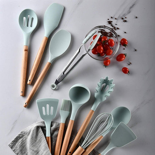 12 - Piece Silicone Kitchen Utensil Set with Wooden Handles - Home by Lorena