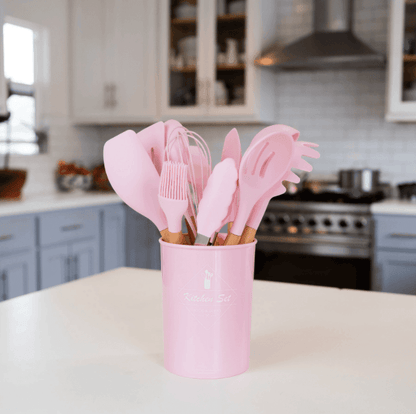 12 - Piece Silicone Kitchen Utensil Set with Wooden Handles - Home by Lorena