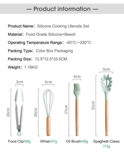 12 - Piece Silicone Kitchen Utensil Set with Wooden Handles - Home by Lorena