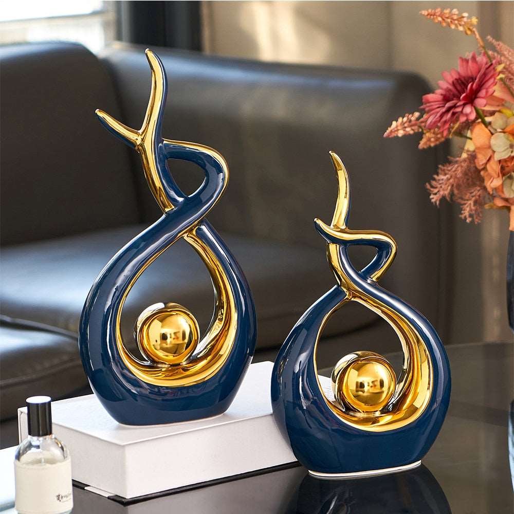 Abstract Ceramic Sculpture with Gold Detailing - Home by Lorena