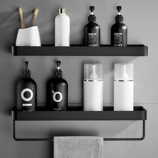 Aluminium Wall Shelf with Hooks for Bathroom Storage - Home by Lorena