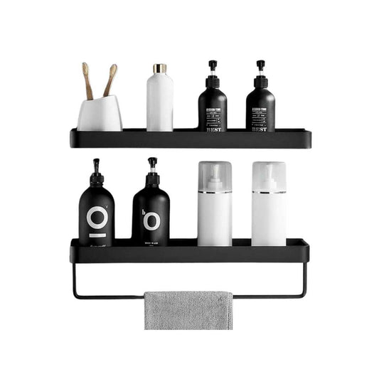 Aluminium Wall Shelf with Hooks for Bathroom Storage - Home by Lorena