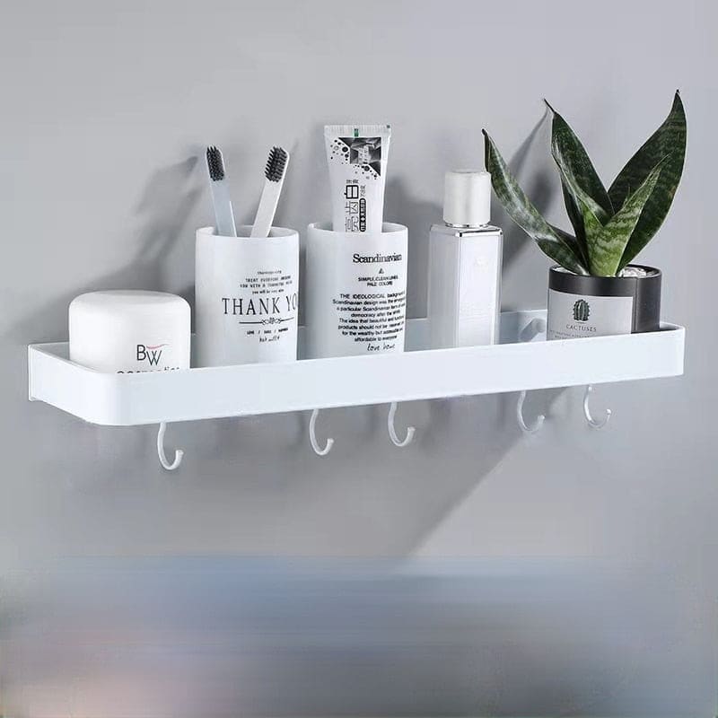Aluminium Wall Shelf with Hooks for Bathroom Storage - Home by Lorena