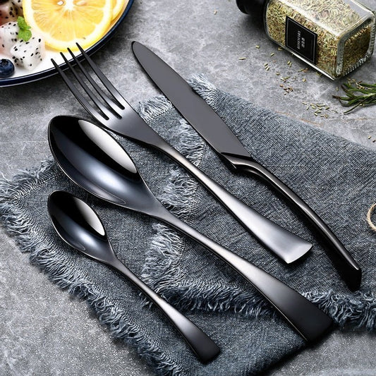 Black Stainless Steel Cutlery Set, 24 Pieces - Home by Lorena