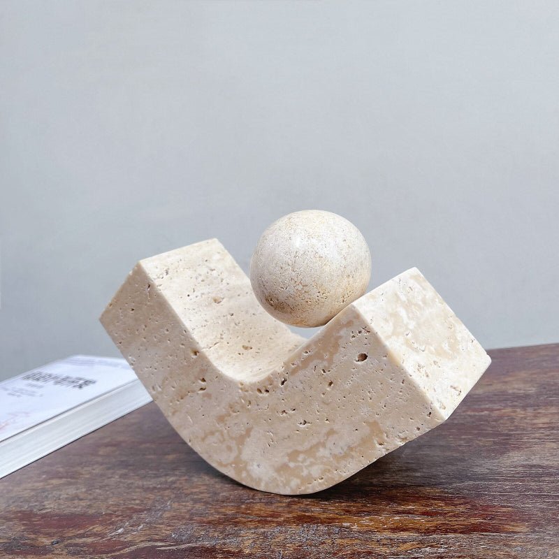 Decorative Travertine Stone Sphere for Shelves or Coffee Tables - Home by Lorena