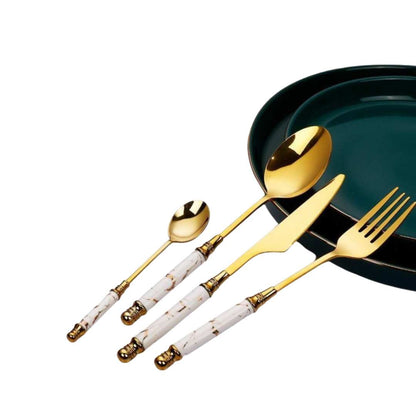 Gold Stainless Steel Cutlery Set with Marbled Handles, 16 - Piece - Home by Lorena