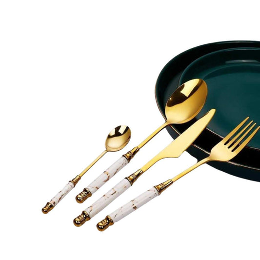 Gold Stainless Steel Cutlery Set with Marbled Handles, 16 - Piece - Home by Lorena